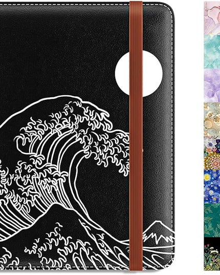 Rimilak Passport Holder, RFID Blocking Passport Cover Wallet Travel Essentials, Leather Travel Air Ticket Documents Organizer Protector for Women and Men, Abstract Waves