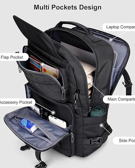 PIJUSHI Carry on Travel Backpack for Women Men Convertible Duffle Bag Flight Approved Luggage Backpack Fit 16 Inch Laptop(PE053 Black)