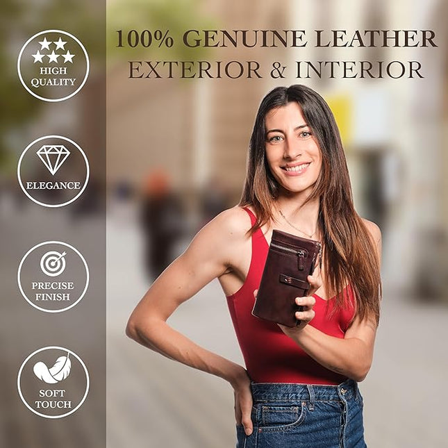 Lavalen Leather Purses for Women - Elegant Ladies Purse - RFID Wallet for Women - Leather Handcrafted Ladies Wallet - Small & Colourful with Coin Pocket & Cards - For daily Use - Box for Gift.