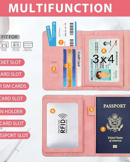 Melsbrinna Rfid Passport Holder for Travel women/Men, Cute Passport Wallet Rfid Blocking Card Slots, Rfid Passport Cover/CaseTravel Wallet, Passport Book Holder (1, Pink3)