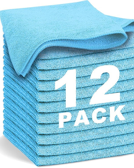 Blue Microfiber Cleaning Cloth 13"x13", Ultra Soft Absorbent Microfiber Cleaning Rags for Housekeeping Cleaning Supplies, Lint Free Reusable Cleaning Cloths for House Washable, Pack of 12