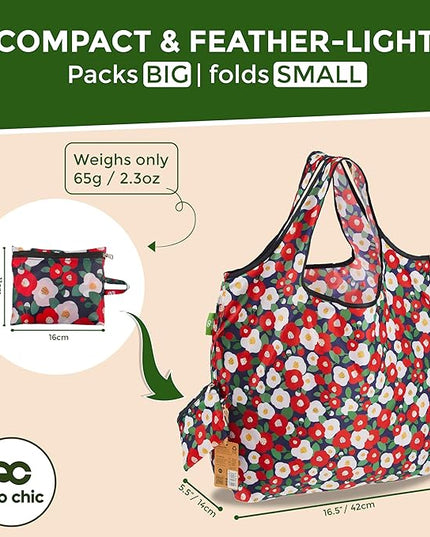 ECO CHIC Foldable Reusable Large Grocery Bags - Foldable Grocery Bags - Lightweight, Recycled & Reusable Shopping Bag - Waterproof, Packable Tote Fitting in Fine Grocery Bag Carrier