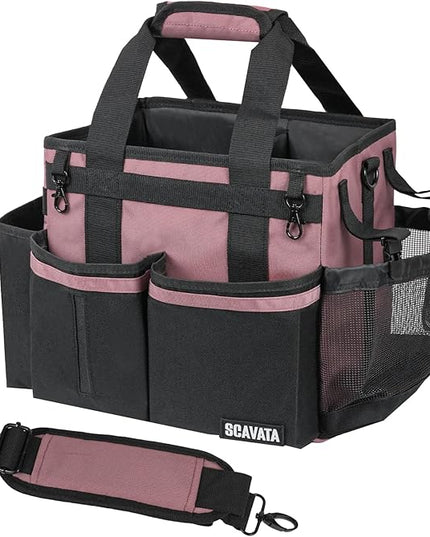 Compact Wearable Cleaning Caddy, Small Cleaning Caddy Supplies Organizer with Handle & Shoulder Straps for Housekeepers, Under Sink & Car Cleaning Tool Organizers Bag (LotusPink)