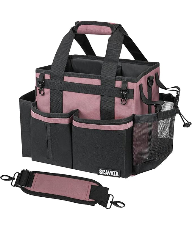 Compact Wearable Cleaning Caddy, Small Cleaning Caddy Supplies Organizer with Handle & Shoulder Straps for Housekeepers, Under Sink & Car Cleaning Tool Organizers Bag (LotusPink)