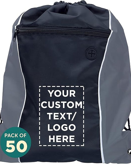 DISCOUNT PROMOS Two-Tone Drawstring Backpack Non-Woven - 50 pack - Customizable Text, Logo - Durable Sports Backpacks - Ideal for Work, Sports, Travel, Gym & More - Grey