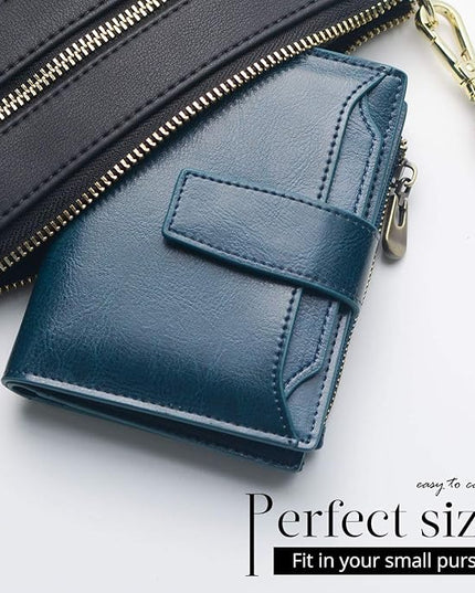 Bveyzi Women's Small Leather RFID Blocking Bifold Zipper Pocket Wallet Ladies Credit Card Slots Purse with id Window