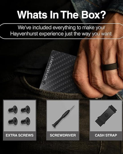 Hayvenhurst Wallet For Men - Reinvented Design Men's Wallet - Slim, Minimalistic & Seamless, Blocks RFID Scanners with a Cash Strap (Carbon Fiber) | Reinvented Design, Slim, Minimalistic, Seamless, Blocks RFID Scanners, Cash Strap