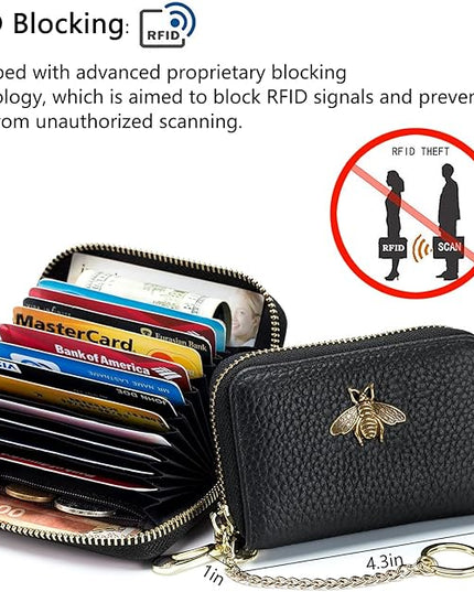 imeetu RFID Credit Card Holder, Small Leather Zipper Card Case Wallet for Women