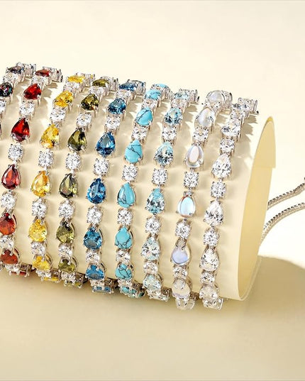 FANCIME Shine of Tears Birthstone Tennis bolo Bracelets Sterling Silver Tennis Bracelets Charm Fine Jewelry Birthday Gifts for Women Mom