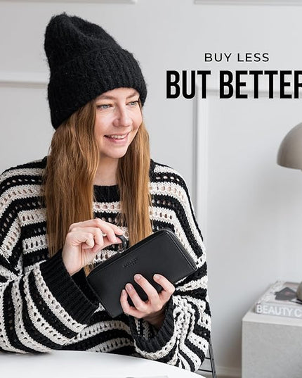 BERLINER BAGS Premium Genuine Leather Wallet Margo, RFID Blocking Credit Card Holder, Slim Womens Wallet, Zip Around Wallet for 13 Cards and ID window, Bills, Coins - Black