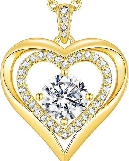 ANDSO Moissanite Heart Pendant Necklaces for Women, 925 Sterling Silver Necklace Engraved with 'I LOVE YOU', Ideal Anniversary Birthday Christmas Jewelry Gifts for Mom Wife Girlfriend Daughter Her