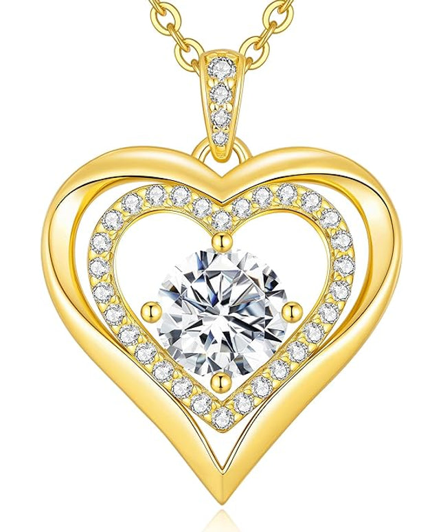 ANDSO Moissanite Heart Pendant Necklaces for Women, 925 Sterling Silver Necklace Engraved with 'I LOVE YOU', Ideal Anniversary Birthday Christmas Jewelry Gifts for Mom Wife Girlfriend Daughter Her