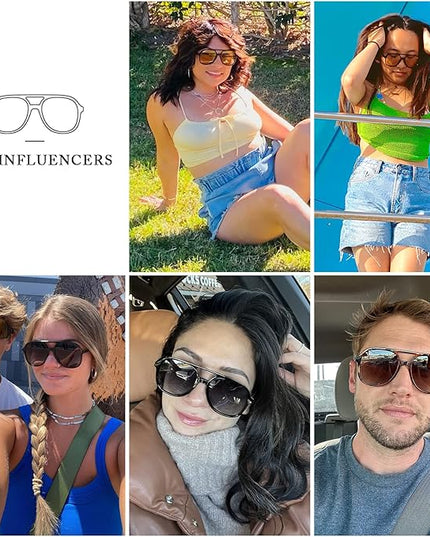 YDAOWKN Retro Square Aviator Sunglasses for Womens Mens Vintage 70s Double Bridge Sun Glasses