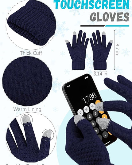 Winter Beanie Hat Scarf Gloves, Warm Fleece Knit Hats Touch Screen Gloves Neck Scarf Set Winter Gifts for Unisex Adult