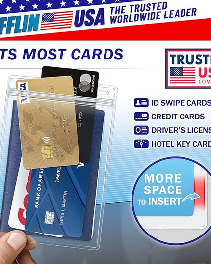 Mifflin-USA Passport & Card Holders (Clear, 4x6 inch, 50 Pack), Extra Large (XXL) ID Name Badge Holder, Waterproof Vertical Plastic Card Holders
