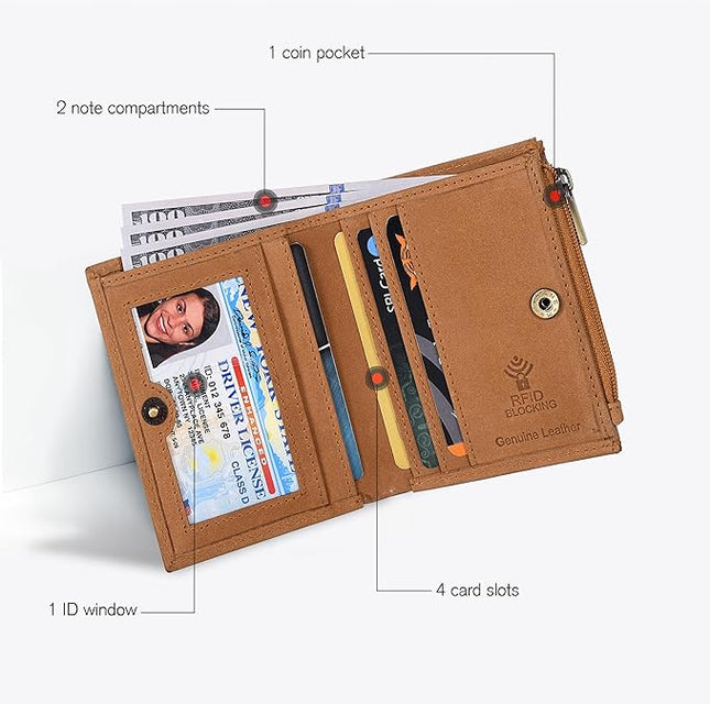 Oak Leathers Wallet For Women Full Grain Leather - Small RFID Coin Purse Credit Card & ID Holder for Ladies,Bifold Wallets for Teenager | Small, RFID, Coin Purse, for Ladies, for Teenager