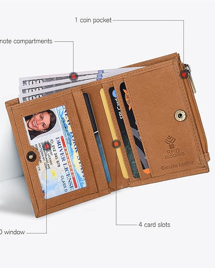 Oak Leathers Wallet For Women Full Grain Leather - Small RFID Coin Purse Credit Card & ID Holder for Ladies,Bifold Wallets for Teenager | Small, RFID, Coin Purse, for Ladies, for Teenager