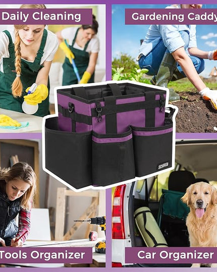 Compact Wearable Cleaning Caddy, Small Cleaning Caddy Supplies Organizer with Handle & Shoulder Straps for Housekeepers, Under Sink & Car Cleaning Tool Organizers Bag (RoyalPurple)