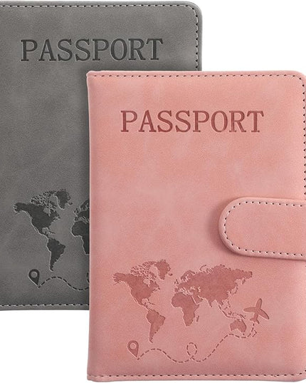 2 Pack Passport Holder for Travel, Passport Wallet Cover Case Waterproof RFID Blocking Passport Holder with Pen Holder Travel Must Haves Accessories, Passport Book Holders for Women and Men
