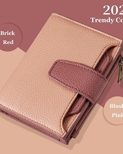 Airkit Small Wallet Women RFID Blocking Soft Leather Bifold Compact Card Holder Wallet for Women with Zipper Coin Pocket 4 ID Window