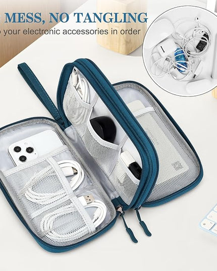 FYY Electronic Organizer, Travel Cable Organizer Bag Pouch Electronic Accessories Carry Case Portable Waterproof Double Layers Storage Bag for Cable, Cord, Charger, Phone, Earphone, Medium, Dark Green