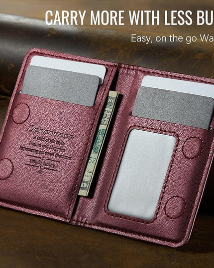 Defencase for Magsafe Wallet Magnetic Card Holder RFID Blocking, PU Leather Minimalist Phone Wallet for MagSafe Phones and Cases for iPhone 17/16/ 15/14/ 13/12/ Pro/Max/Plus/Air, Wine Red