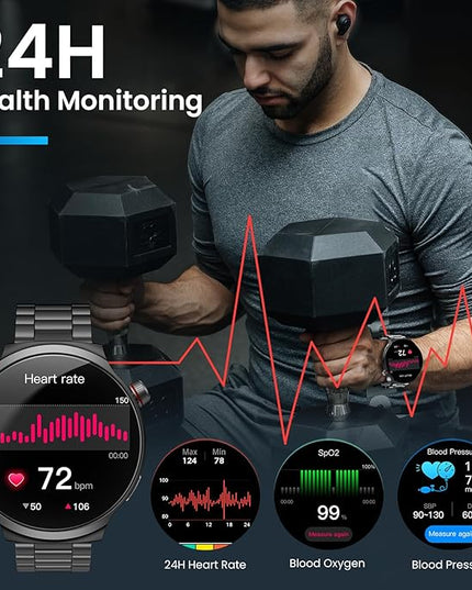 Smart Watches for Men, 120-Day Battery with 1000mAh Charging Case, 1.85" Ultra Large Display, Military Smart Watch Answer/Make Calls, 24/7 Heart & Sleep Monitor, Compatible with Android & iOS
