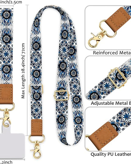 Phone Lanyard Crossbody Strap, Boho Bohemian Cell Phone Lanyards for around the Neck Wristlet Wrist Strap Adjustable for Key Case ID Badges Accessories Travel Essentials