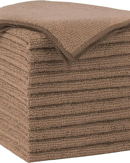 AIDEA Microfiber Cleaning Cloth-12PK, Soft Microfiber Towels for Cars, Absorbent Cleaning Rags, Lint-Free Streak-Free Wash Cloths for House, Kitchen, Window(12in.x12in), Brown