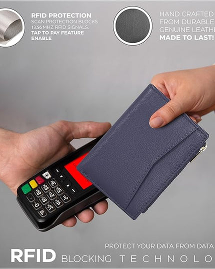 Oak Leathers Leather Wallet For Women - Small RFID Coin Purse Credit Card & ID Holder for Ladies, Gift for Women's, Bifold Wallets (Nappa Blue)