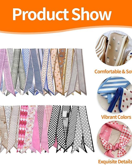 24PCS Fashion Scarves for Women Multifunctional Neck Scarves Purse Scarf Headbands for Bags Hair Accessories