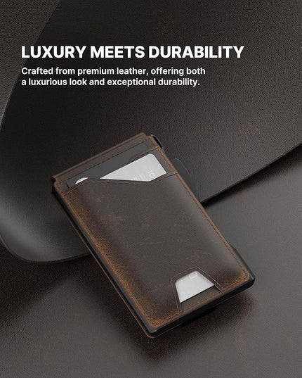 typecase Tactical Wallet for Men Card Holder: Pop Up Card Case, Full Grain Leather, Smart, RFID Blocking, Slim, Minimalist, Thin, Front Pocket - 10 Card Slots, ID Window, Money Clip (Burnished Black)