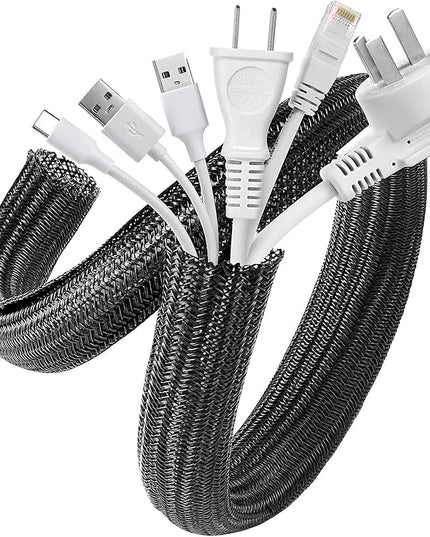 AGPTEK Cable Sleeve Cover, 6.6ft - 1.2 inch Desk Cord Organizer Cable Hider, Home Office Wire Management Computer TV Wire Loom Tubing, Pet Proof Cord Protector, from Cat Dog Chewing, Black
