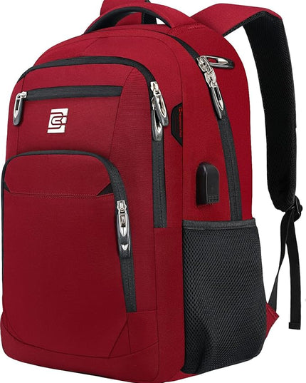 Laptop Backpack,Business Travel Anti Theft Slim Durable Laptops Backpack with USB Charging Port,Water Resistant College Computer Bag for Women & Men Fits 15.6 Inch Laptop and Notebook-Red