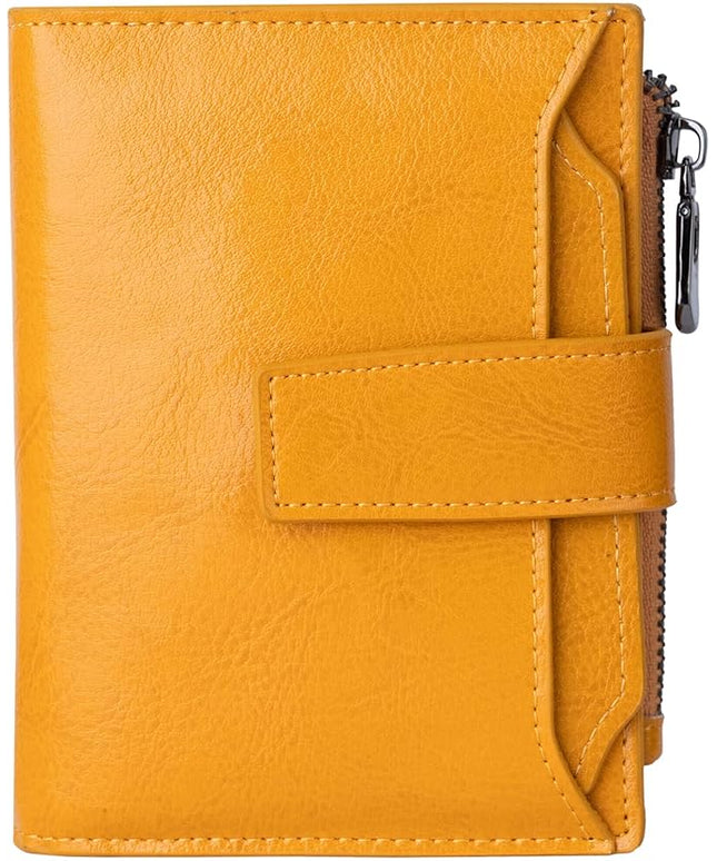 Bveyzi Women's Small Leather RFID Blocking Bifold Zipper Pocket Wallet Ladies Credit Card Slots Purse with id Window