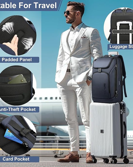 hk Business Smart Backpack for Men Anti-Theft for 17.3 Inch Laptop with USB Charging Port Water-Resistant Large Durable Compact 30L for Travel College Work-Deep Blue