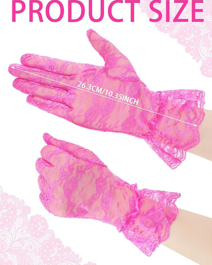 SATINIOR Ladies Lace Gloves for Women Tea Party Elegant Short Courtesy Gloves for Wedding Dinner Opera Parties