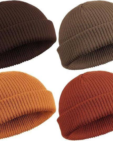 SATINIOR 4 Pieces Trawler Beanie Watch Hat Roll up Edge Skullcap Fisherman Beanie Unisex