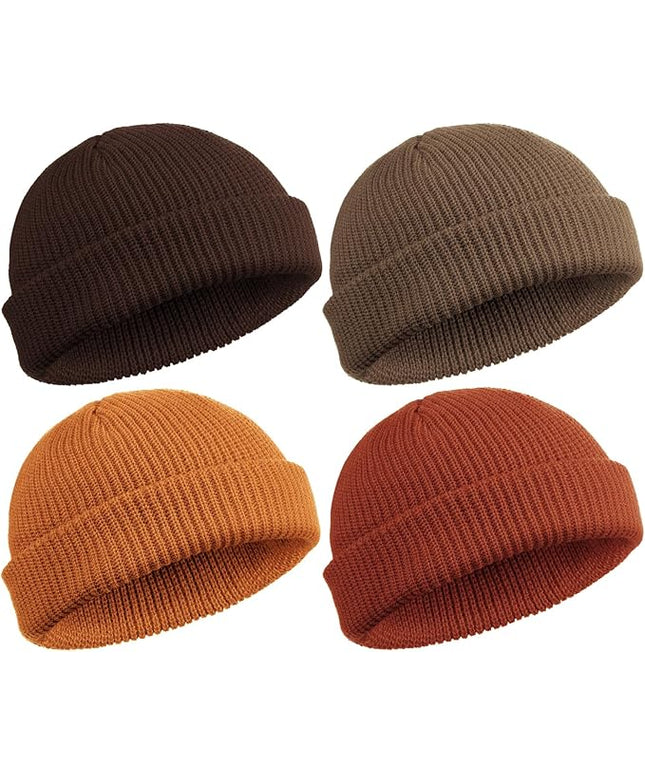 SATINIOR 4 Pieces Trawler Beanie Watch Hat Roll up Edge Skullcap Fisherman Beanie Unisex