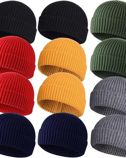 ROYBENS 4 Pack Wool Fisherman Beanies for Men, Knit Short Watch Cap Winter Warm Hats