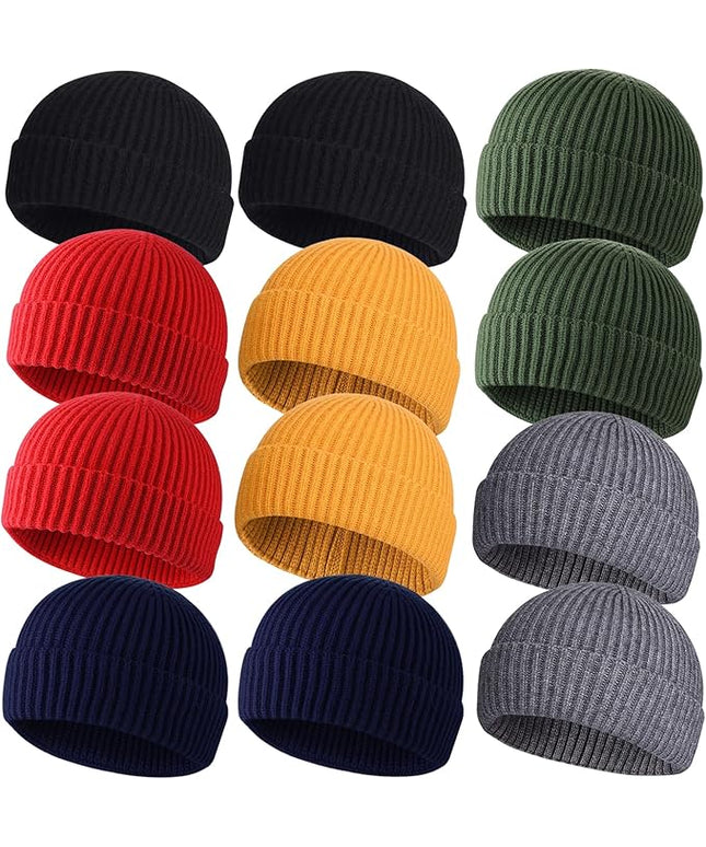 ROYBENS 4 Pack Wool Fisherman Beanies for Men, Knit Short Watch Cap Winter Warm Hats