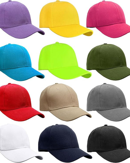 Falari Wholesale Bulk Lot 12-Pack Baseball Cap Adjustable Size Plain Blank Solid Color