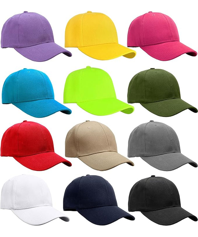 Falari Wholesale Bulk Lot 12-Pack Baseball Cap Adjustable Size Plain Blank Solid Color