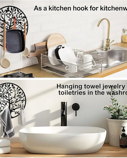 ZULONG Round Decorative Home Key Holder Wall Mount, Metal Tree Car Key Rack for Wall Organizer for Keys, Wallets, Hats, Used for Decor for House Entryway, Kitchen, Garage, Office (12" Black)
