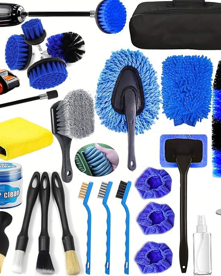 26Pcs Car Detailing Kit, Car Detailing Brush Set, Auto Detailing Drill Brush Set, Car Detailing Brushes, Car Wash Kit, Car Accessories For Men, Car Cleaning Tools Kit for Interior, Exterior, Wheels