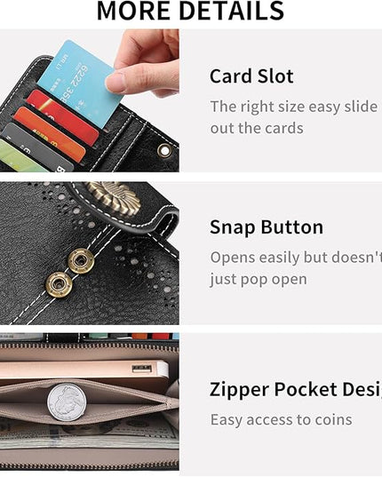 SENDEFN Wallet for Women RFID Blocking Leather Clutch Long Purse Large Capacity Credit Card Holder Wristlet