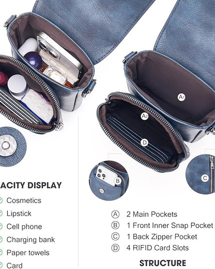 POIUGOYA Small Crossbody Bags for Women Trendy,Leather Triple Compartment Cell Phone Crossbody Wallet Purses with Card Slots