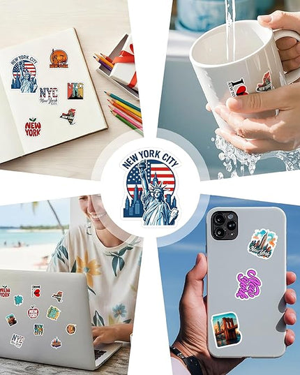 100 PCS New York Stickers Pack NYC Travel Vinyl Waterproof Sticker for Teens Adults Aesthetic Decal Decorative Funny Graphic Car Decals Water Bottle Helmet Phone Birthday Gifts for Men Women 9 Sheets