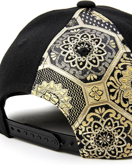 W@nderFabric Traditional Japanese Kimono Baseball Cap, Embroidered Pattern, Adjustable Snapback Flat Brim, 6-Panel Cap