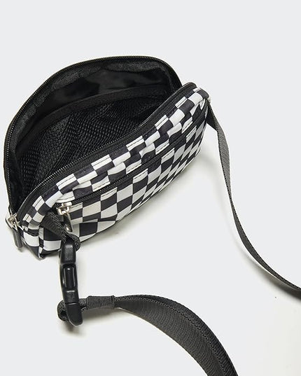 Pander Two Way Zipper Fanny Pack Nylon Everywhere Belt Bag for Women, Water Repellent Waist Packs, Crossbody Bags with Adjustable Strap (Checkered Black)